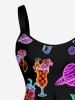 Coconut Tree Duck Juice Planet Print Hawaii A Line Dress - Noir XS
