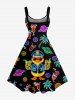 Coconut Tree Duck Juice Planet Print Hawaii A Line Dress - Noir XS