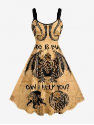 Skull Octopus Bat Print Hawaii Tank Dress - Bronze 1X