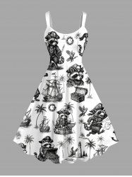 Raccoon Pirate Coconut Tree Ship Rudder Cruise Print Hawaii Tank Dress -  