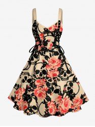 Skulls Flowers Print Lace Up Grommets Hawaii Tank Dress - Rouge 4X
