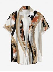 Chemise hawaïenne rayée à imprimé courbe et poche boutonnée pour hommes - Bronze 2XL