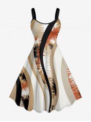 Striped Curve Print Hawaii A Line Dress -  