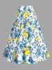 Cinched Ruffles Top and Lemon Flowers Print Split Hawaii Skirt Matching Set -  