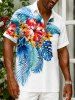 Tropical Leaf Hibiscus Flower Print Hawaii Button Pocket Shirt For Men -  