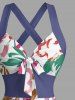 Flower Leaf Painting Print Hawaii Halter Crisscross Strappy A Line Dress - Pourpre  XXL