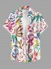 Flower Leaf Painting Print Hawaii Button Pocket Shirt For Men - Pourpre  L