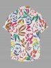 Flower Leaf Painting Print Hawaii Button Pocket Shirt For Men - Pourpre  L