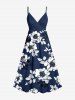 Flowers Leaf Print Surplice Hawaii Cami Dress - Bleu profond 1X