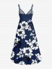 Flowers Leaf Print Surplice Hawaii Cami Dress - Bleu profond 1X