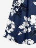 Flowers Leaf Print Surplice Hawaii Cami Dress - Bleu profond 1X