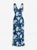 Flower Leaf Branch Print Hawaii Ruffles Split Dress -  