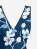 Flower Leaf Branch Print Hawaii Ruffles Split Dress -  
