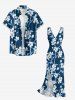 Flower Leaf Branch Print Hawaii Ruffles Split Dress -  