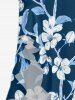 Flower Leaf Branch Print Hawaii Ruffles Split Dress -  