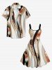 Striped Curve Print Hawaii A Line Dress - Bronze XXS