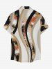 Chemise hawaïenne rayée à imprimé courbe et poche boutonnée pour hommes - Bronze 2XL