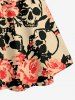 Skulls Flowers Print Lace Up Grommets Hawaii Tank Dress - Rouge 4X