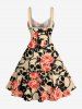 Skulls Flowers Print Lace Up Grommets Hawaii Tank Dress - Rouge 4X