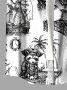 Raccoon Pirate Coconut Tree Ship Rudder Cruise Print Buttons Pocket Hawaii Shirt For Men -  