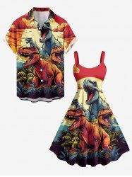 Dinosaur Moon Cloud Print Matching Hawaii Beach Outfit For Couples - Orange Foncé 