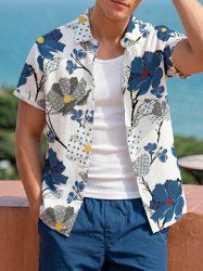 Pin Dot Flower Print Hawaii Button Pocket Shirt For Men - Bleu XL