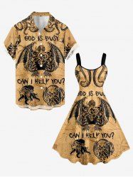 Skull Octopus Bat Print Matching Hawaii Beach Outfit For Couples - Bronze 