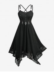 Plus Size Flower Lace Trim Crisscross Strappy Textured Dress with Removable Cross -  