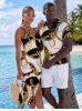 Geometric Graphic Flower Chain Print Matching Hawaii Beach Outfit For Couples -  