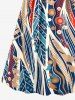 Tropical Leaf Ethnic Graphic Print Hawaii Surplice A Line Dress - Bleu profond 1X