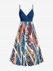 Tropical Leaf Ethnic Graphic Print Hawaii Surplice A Line Dress - Bleu profond 1X