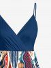 Tropical Leaf Ethnic Graphic Print Hawaii Surplice A Line Dress - Bleu profond 1X