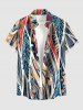African Printed Matching Couple Outfit Tropical Leaf Ethnic Graphic Hawaiian Set - Bleu profond 