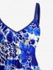 Flowers Leaf Watercolor Print Twist Hawaii Tank Dress -  