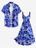 Flowers Leaf Watercolor Print Twist Hawaii Tank Dress -  