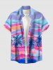 Chemise Hawaï pour homme à imprimé peinture colorée de cocotier, avec poche et boutons - Violet clair XL