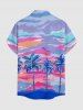 Chemise hawaïenne à imprimé peinture coloré de palmiers et noix de coco, à poches et boutons pour homme - Violet clair 4XL