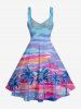 Coconut Tree Colorful Painting Print Hawaii Lace Up A Line Dress -  