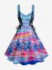 Coconut Tree Colorful Painting Print Hawaii Lace Up A Line Dress -  