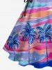 Robe trapèze Hawaii à lacets avec imprimé peinture colorée de cocotier - Violet clair 1X