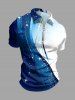 Curve Ombre Stars Print Hawaii Zipper Polo Shirt For Men -  