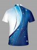 Curve Ombre Stars Print Hawaii Zipper Polo Shirt For Men -  