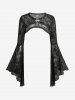 Flower Paisley Flocking Lace Trim Mermaid Cami Dress With Leaf Buckle Flare Sleeve Shrug Top -  