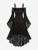 Robe débardeur en mesh à épaules dénudées, à flocage fleurs, garniture en dentelle, laçage à œillets - Noir XXL