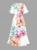 Hibiscus Flower Leaf Print Hawaii Split Pocket A Line Midi Dress -  