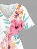 Hibiscus Flower Leaf Print Hawaii Split Pocket A Line Midi Dress - Blanc M