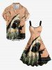 Robe trapèze Hawaii à imprimé requin et plantes marines - orange clair XXS