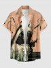 Shark Sea Plant Print Hawaii Button Pocket Shirt For Men - orange clair XL