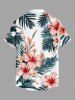Hibiscus Flower Tropical Leaf Print Buttons Pocket Hawaii Shirt For Men -  