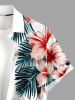 Hibiscus Flower Tropical Leaf Print Buttons Pocket Hawaii Shirt For Men -  
